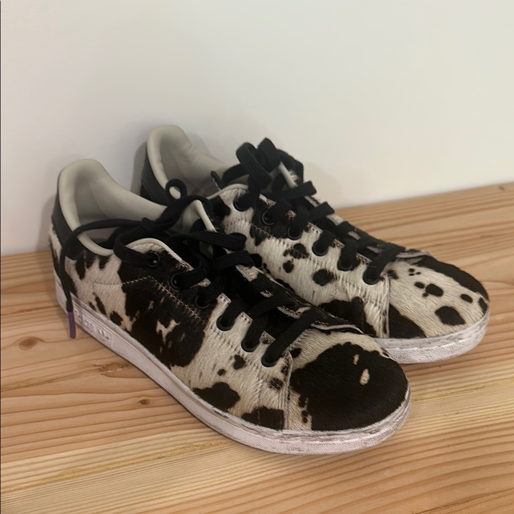 Adidas Black and White Cow Print Sneakers
